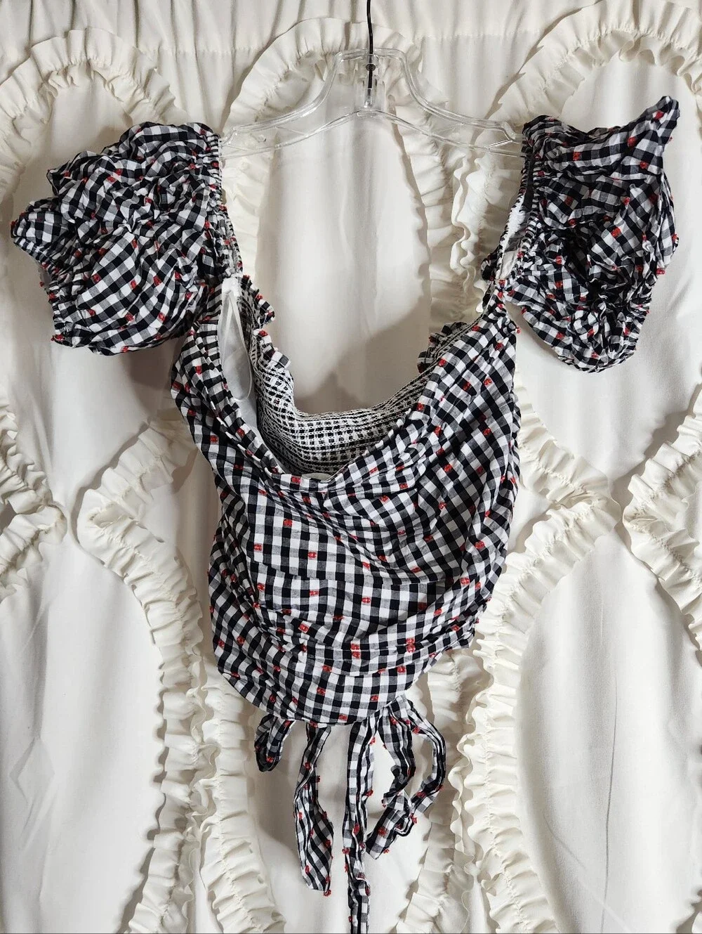 Anthropologie Dolan Left Coast Gingham Puff-Sleeve Shirt Size Large